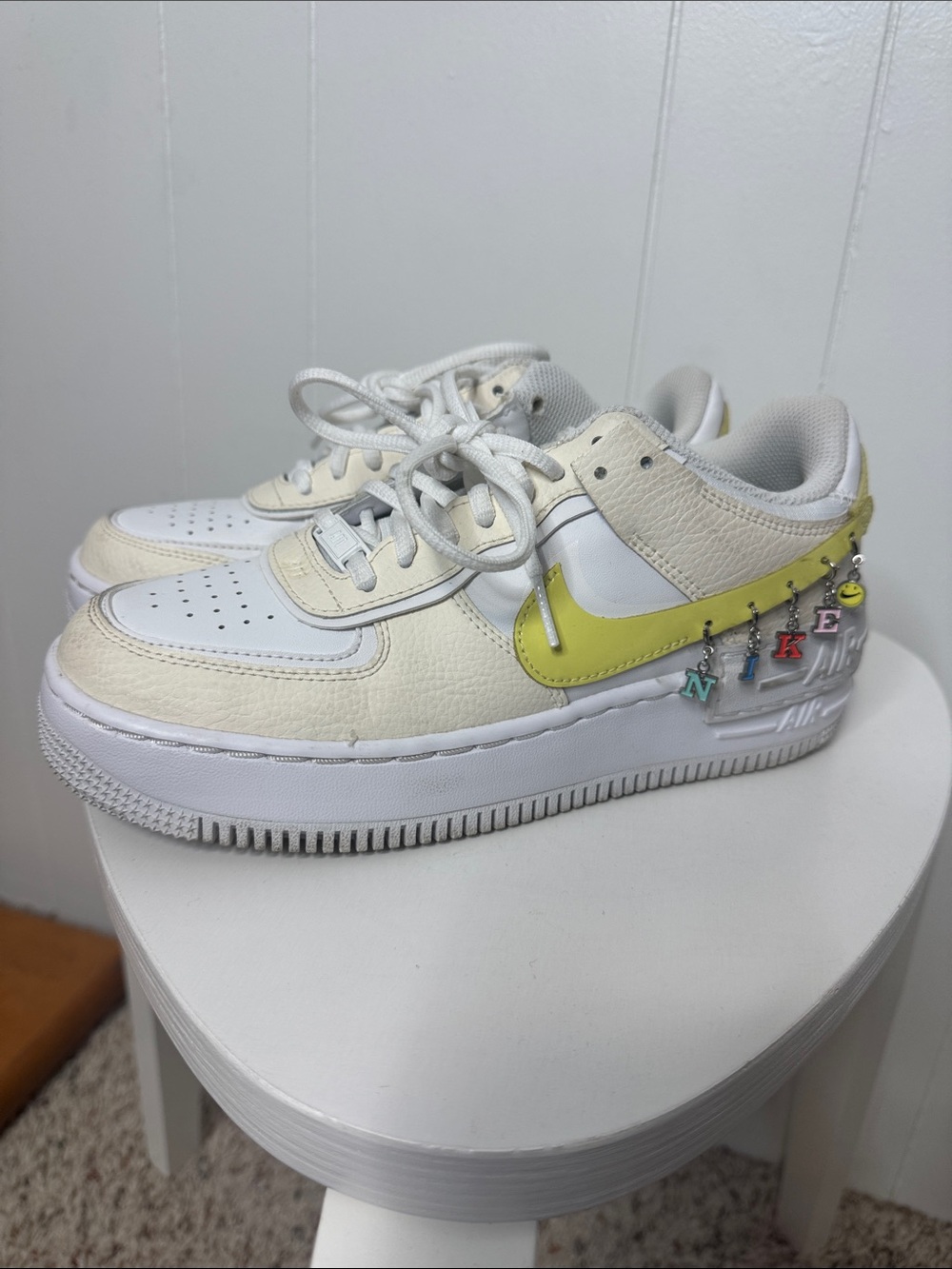 Nike Air Force one ivory yellow with dangle charms 7.5